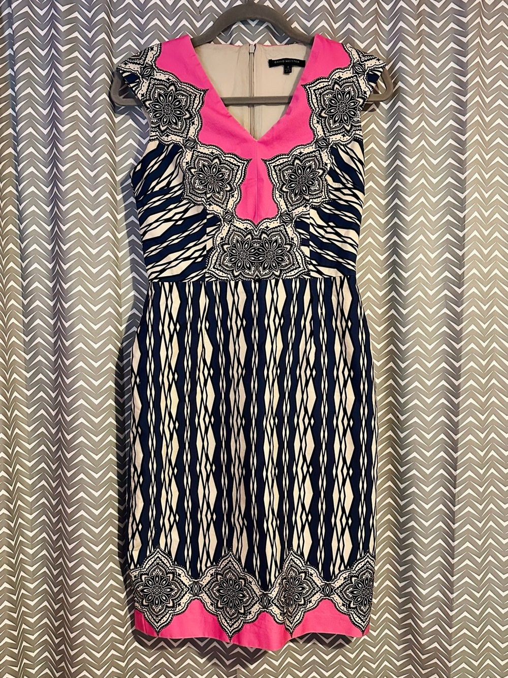 DAVID MEISTER | Geometric Sleeveless Sheath Dress, Size 4